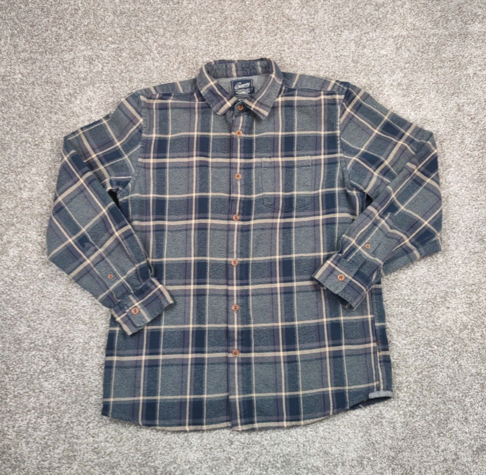 Grayers Heritage Flannel Shirt Men Large Gray Blue Plaid Cotton Heavy Warm